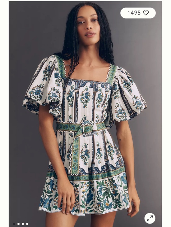 FARM Rio Dresses & Skirts - FARM Rio White Mandela Floral Puff-Sleeve Mini Dress with Blue and Green Print